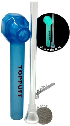 EKNA Flaschen bong Set + Mini Bong - Mit Bong unterwegs & überall Pfeife rauchen - Flaschenaufsatz Bong mit Borosilikatglas-Chillum - inkl. 3X 15mm & 3X 12mm Siebe (Glow in the Dark Funktion)