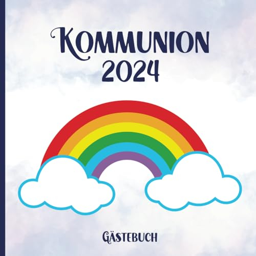 Kommunion 2024: Schönes Gästebuch ein Geschenk Erstkommunion 2024 für Jungen und Mädchen als Erinnerungsalbum von Eltern und Paten mit vorgedruckte Fragen und Platz für Glückwünsche und Erinnerung