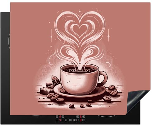 KitchenYeah© Herdabdeckplatte Einteilig Küche Ceranfeld Abdeckplatte Cerankochfeld Abdeckung Induktionskochfeld Schutzmatte Vintage - Kaffee - Herz - Kaffeebohnen - Retro - 65x52 cm