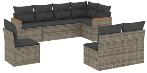 vidaXL Garten Sofagarnitur mit Kissen 8-TLG., Gartenmöbel Gartengarnitur, Sitzgruppe Sitzgarnitur, Lounge Sofa Garnitur Terrasse, Grau Poly Rattan