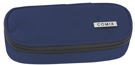 COMIX - Astuccio Scuola Ovale per Bambini e Ragazzi, Ideale per Riporre la Cancelleria, con Divisorio Interno con Passanti Elastici e Pratica Chiusura a Zip, 22 x 5H x 7 cm, Blu