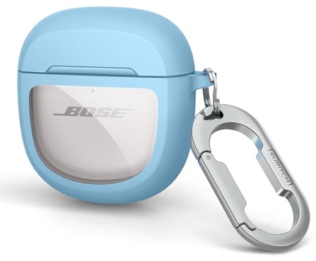 SURITCH Hülle für Bose QuietComfort Earbuds II 2022/QuietComfort Ultra 2023/Ultra Earbuds 2. Gen. 2025,Stoßfeste TPU Schutzhülle mit Karabiner & Schlüsselbund & Transparentem Logo Fenster (Blau)