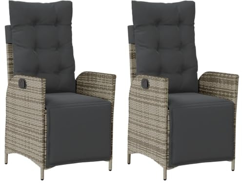 vidaXL Gartensessel mit Fußteil 2 STK. Verstellbar Grau Poly Rattan