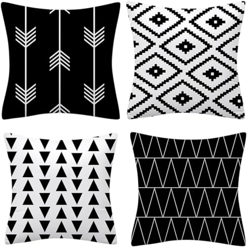 DILOXNSU Kissenbezug 40x40 4er Set Schwarz Weiß Geometrisch Modern Weich Sofakissen Kissenhülle Deko Kissen Bezug Couchkissen Modern Dekokissen Kissenbezüge Zierkissen für Sofa Wohnzimmer Stuhl Bett