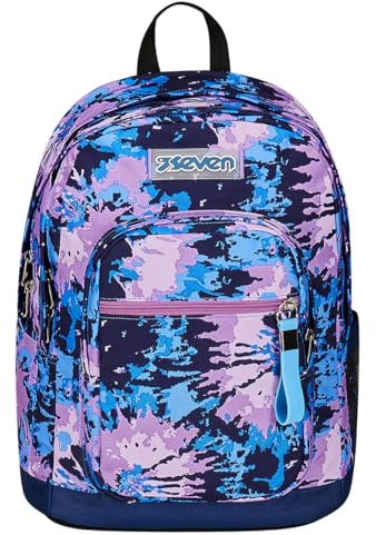 Seven Zaino Doppio Scomparto New Fit, Tie & Dye, Viola, Tasca Porta Borraccia, Maxi Capienza, Schienale Preformato, Zaino Scuola e Viaggio, Bambini e Ragazzi