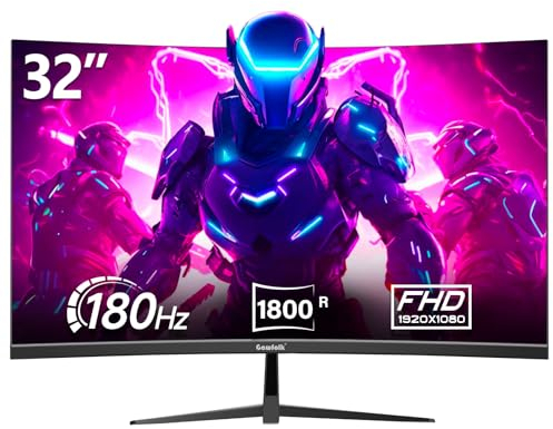 Gawfolk 32 Pouces Gaming Monitor Curved 180Hz, 144Hz PC écran Full HD 1080P, sans Cadre 1800R écran d'ordinateur incurvé avec FreeSync et la Technologie Eye Care, supporte VESA