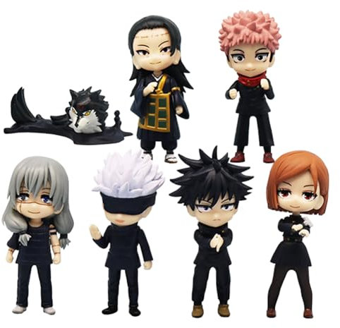 JJK Actionfigur Gojo Satoru Cake Topper Figur Statue Anime Geto Suguru Figuren-Set 7 Stück Mini Cartoon Modell Desktop Zimmer Geburtstag Dekoration PVC 9 x 3,8 cm