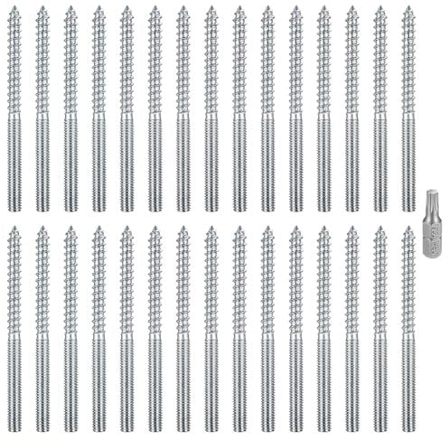 30 Pz Vite a Doppio Filetto, M6 Bulloni di Sospensione Torx, Vite per Legno Viti a Doppia Filettatura Fissaggio Prigioniero, Tasselli Barre Filettate a Doppia Estremità Viti per Mobili (M6x80mm)