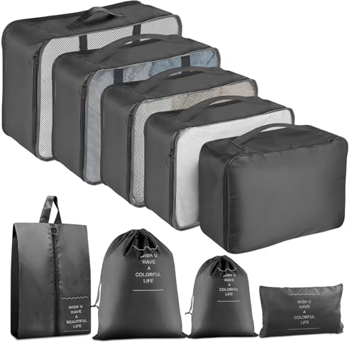 MOFELON Koffer Organizer Set, 10 Stück Packing Cubes, Kofferorganizer Packtaschen Set, Travel Packwürfel mit Kleidertaschen Schuhbeutel, Reise Gadgets-Marineblau