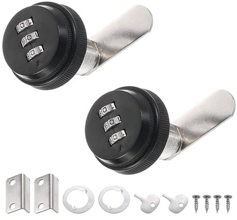 PATIKIL 1 Combination Cam Lock, 2 Pcs File Cabinet Locks with Combination Password Coded Cabinet Locks with Cylinder Chrome for 0.4-0.8 Thick Wood Drawer Mailbox Filing Cabinet, Black