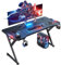 HLONONE Gaming Tisch mit LED, Gaming Schreibtisch 160 x 60 cm, Stabiler Computertisch mit Kohlefaserbeschichtung, Gamer Tisch mit Getränkehalter und Kopfhörerhaken, Schwarz