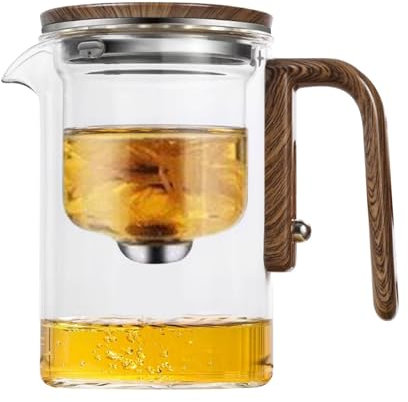 Teiera In Vetro Con Separazione D'acqua E Manico In Legno, Teiera Trasparente Anti-versamento Con Infusore, Teiera Manico Multifunzionale Per La Casa, Il Luogo Di Lavoro E Il Dormitorio