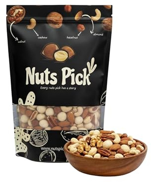 Nuts Pick Premium Raw Mixed Nuts - 1kg - Cashews, Almonds, Pecans, Brazil Nuts, Macadamia, Pistachio Kernel, Hazelnuts & Walnuts - Plain Unroasted - Healthy Snacks - Resealable Packaging - Great Gift