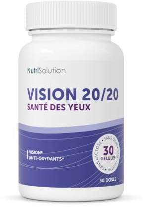 Vision 20/20 : Complément Naturel pour la Santé des Yeux à Base de Myrtille, Lutéine et Zéaxanthine - Favorise une Vision Claire - 30 gélules véganes - Fabriqué en France par NutriSolution (1)