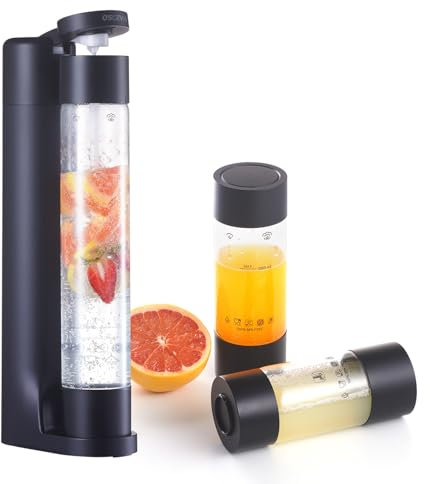 Sparkling Water Maker, Soda Water Carbonator Fruits for Home, Seltzer & Carbonated Beverage Dispenser, with 1x1L BPA Free Bottle, Plus 2 Portable Bottle for travel,Screw-in 60L CO2 not included,BK