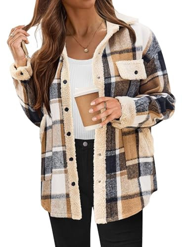 Lxitoler Manteaux Femme Veste Sherpa Femme Surchemise Femme Carreaux Veste Hiver Femme Manteau Polaire En Peluche Pour Femme Manches Longues Manteau En Flanelle Manteau Femme Hiver Chic Chemisier