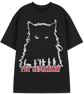 Vanilla Underground Pet Sematary Unisex Black Short Sleeved Cat Graphic Tee | Stephen King Horror Movie T-Shirt | Creepy Cemetery Cat Design | Men Women Kids | Retro Horror Merchandise Gift