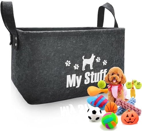 ToKinCen Dogs Toy Storage Baskets Dog Toy Basket Dog Food Storage,Felt Stuff Storage Baskets Foldable Storage Bins for Organizing Pet Toys, Dog Clothes Blankets, Leashes