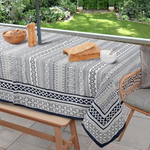 Virtumob Outdoor Tablecloth with Umbrella Hole and Zipper, Rectangle Patio Table Covers for Spring/Summer, Machine Washable Outdoor Picnic Table Cloth (Boho, 60 × 84 Rectangular)
