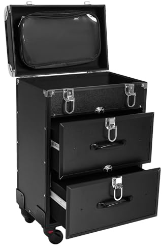 Kosmetikkoffer Trolley, mit Rollen, Schubladen, abschließbar, schwarz, für Make-up, Nagel.