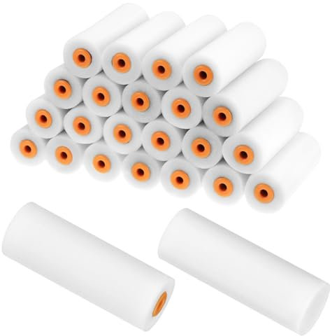 QWORK® 24 pezzi Rulli di vernice 10cm, Manicotto per Rullo in Spugna ad Alta Densità per Vernici a Base di Olio e ad Acqua