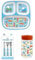 Kids Transport Themed Dining Set, 3 Piece Cutlery, Divided Plate and 450ml Straw Bottle, Blue Trucks Car Diggers, Boys, Bowl