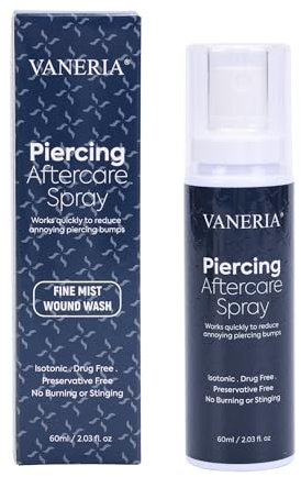 VANERIA Piercing Pflege Spray Pflegemittel,Vegane Spiercing Pflegemittel Schrumpfen Sauber und Hei len Neu für Bauchnabel Ohrloch und Piercing,Easy Piercing Spray (60ml)