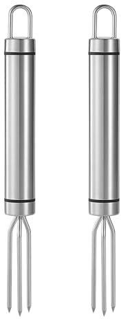 Pack of 2 jacket potato fork, stainless steel potato fork, jacket potato fork with 3 prongs, polished stainless steel potato fork, corn on the cob holder, corn on the cob skewers, reusable