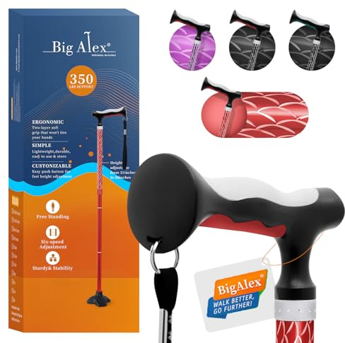 BigAlex Gehstock Klappbar für Damen und Herren, Faltbare, Höhenverstellbare Gehstöcke für Senioren & Erwachsene Stabil, Stöcke mit Rutschfester Quad-Basis, Eleganter Stock für Aufstehhilfe, Gehhilfe