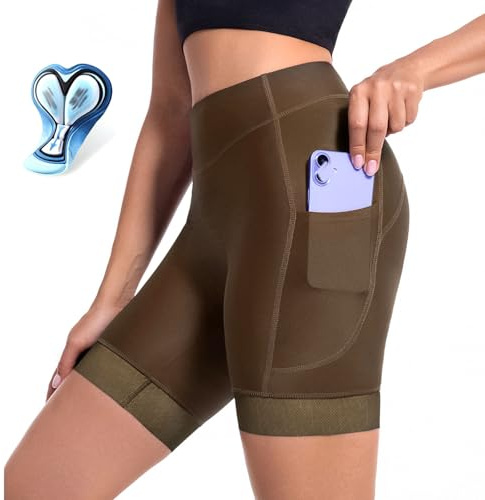 MBBTAG Fahrradhose Damen Gepolstert 4d mit Tasche Damen Radhose Fahrradhose Kurz Schnelltrocknend Elastisch Radsport Shorts Rennrad Hose Radsport-Equipment(Braun,XL)