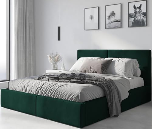 Interbeds Polsterbett 160x200 cm Bett Doppelbett mit Stauraum mit Lattenrost Bettkasten Boxspringbett hydrophob gepolsterter Bettrahmen (Grün, 160x200cm)
