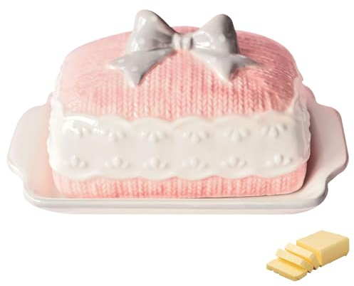Butterdose Keramik 19 x 11.5 x 12.5cm Butterglocke Keramik Rosa Butter Dish Aus Porzellan Niedlich Butterschale Butter Dose Porzellan Butterdose Butterbox Butterfass Geschenk für Frauen Mädchen