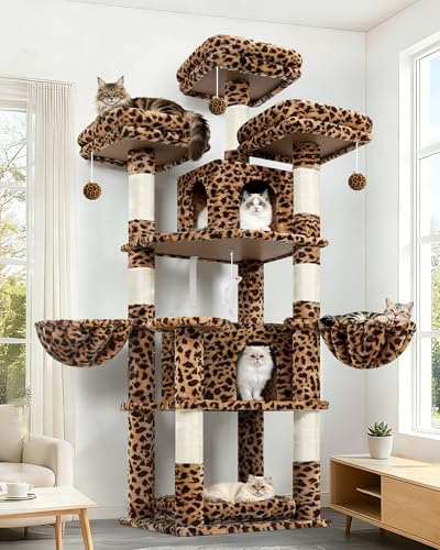 Globlazer F68B Kratzbaum mit 3 Sitzstange 2 Höhle Katzenbett für 2/3 Katzen | Stabil Katzenbaum Schloss Leichter Aufbau mit Loungebereich Kratzfläche, Aktivitätskratzbäume für Katzen Ruhen Krallenwetzen