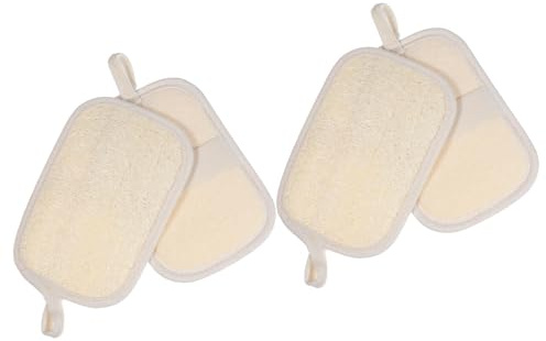 BCOATH 4 Piezas Esponjas de Loofah Naturales Exfoliantes con Banda Antideslizante Guante de Baño Japones para Cuerpo y Rostro Doble Uso para Piel Sensible Limpieza y Duradera