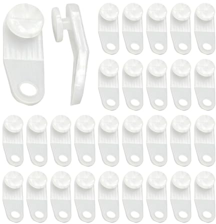 White Plastic Curtain Gliders, 30 Pack – Smooth Sliding Hooks for Curtain Track & Rails (31mm x 10mm), Fits Windows, Doors, Shower