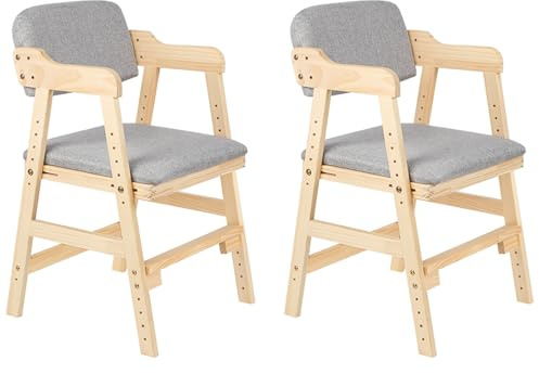 Supfine Hochstuhl, Höhenverstellbarer Holzhochstuhl für Kinder von 2 bis 12 Jahren Buchenholz Kinderstuhl, zum Essen und Lernen, Lehrstuhl für Kinder und Erwachsener (Grau/2 Stück)