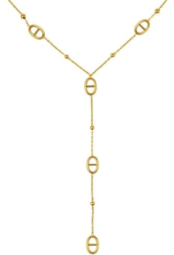 Générique Collier Y Maille Marine Grain De Café Chaine d'Ancre - Acier Inoxydable - Femme et Ado - Doré - Argenté - Sautoir - Tendance - Resistant à l'eau - Ne rouille pas - Idéd cadeau