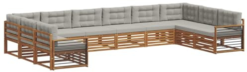 vidaXL Sofagarnituren 10 pcs Natürlich und Hellgrau Massivholz Akazie, Moderner Garten-Sofa, robuster Outdoor-Sitz, Terrassen-Lounge-Set für gemütliches Sitzen und schickes Leben