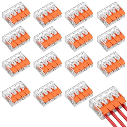 15 Stück Klemmen 4 Polig, Klemmen Set 221-412 221-415 221-413, Schnellverbindungsklemmen für Haushaltsbeleuchtung und Elektroinstallation