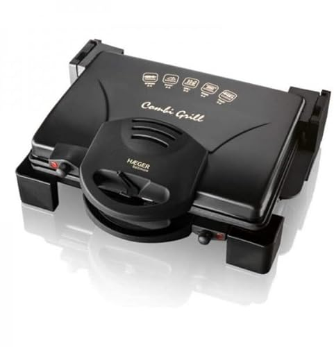 HAEGER BALTIMORE - Parrilla con Placas Antiadherente, 1900W, placas reversibles con apertura máxima de 180º, perillas de control de la temperatura y LEDs indicadores de operación independientes