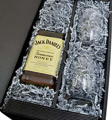 Geschenkkarton von meinglas24 mit Honey Whiskey 35% 0,7l und 2 Tumbler Gläser