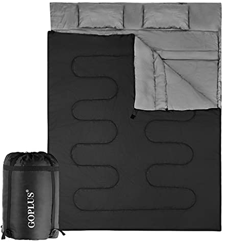 GOPLUS Schlafsack Deckenschlafsack Hüttenschlafsack Doppelschlafsack Reiseschlafsack Trekkingschlafsack Mumienschlafsack, mit Zwei Kissen, (190+30) x 150 cm (Schwarz)