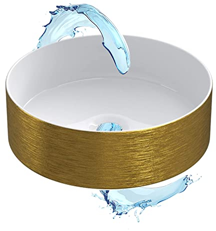 Starbath Plus - Lavabo en céramique - Forme ronde - couleur Or - Dimensions 35 x 35 x 12 cm - Idéal pour les plans de travail dans la salle de bains et les meubles de toilettes
