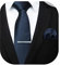 HISDERN Cravate Homme Sergé Mariage Fete et Pinces à Bleu Marine cravate & Carre de poche Set