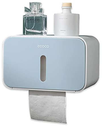 Meiyijia Toilettenpapierhalter zur Wandmontage, mit Ablage, selbstklebend ohne Bohren: Badeanlagen mit wasserdicht und Staubschutz (blau)
