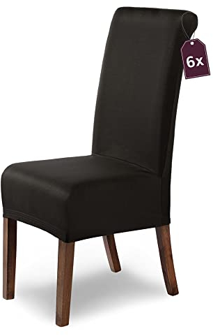 Scheffler Home Stuhlhussen Marie Braun 6er Set Wasserabweisende und elastische Stuhlbezüge mit Fleckenschutz – Passend für Esszimmerstühle und Schwingstühle – Öko-Tex Zertifiziert