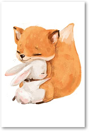 Postereck - 4066 - Kinderzimmer, Fuchs Hase Freunde Kuscheln Tier - Kinder Kinderzimmer Kinderbild Wandposter Fotoposter Bilder Wandbild Wandbilder - Poster - DIN A4-21,0 cm x 29,7 cm