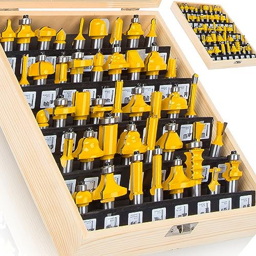 OLETBE 1/2 Inch Shank Router Bit Set 41 PCS, Extended Door Rail Cabinet Stile Router Bits Sets, Woodworking Milling Cutter Tools, Shelf Panel Router Grooving Tool (Panel)
