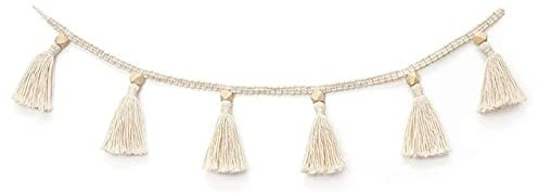 WEDSA Nordic Cotton Rope Holzperle Girlande mit Quaste Kinder Babyzimmer Wanddekoration 667A-A