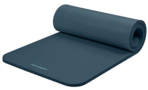 Retrospec Solana Yoga Mat 1 Thick w/Nylon Strap for Men & Women - Non Slip Exercise Mat for Home Yoga, Pilates, Stretching, Floor & Fitness Workouts - Ocean Blue